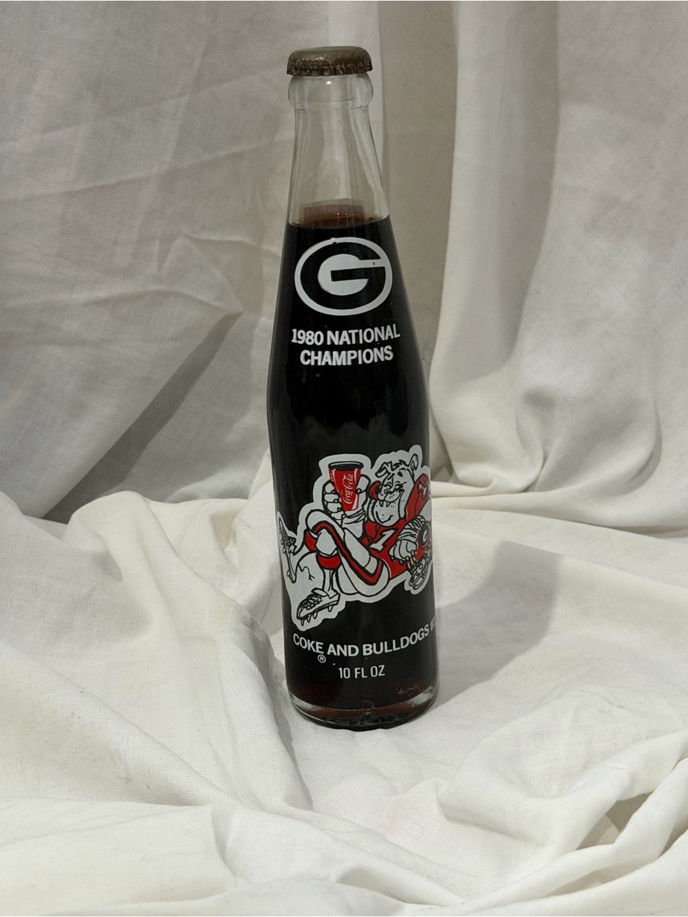Coca Cola 1980 National Champions Bulldog Bottle - Red & White